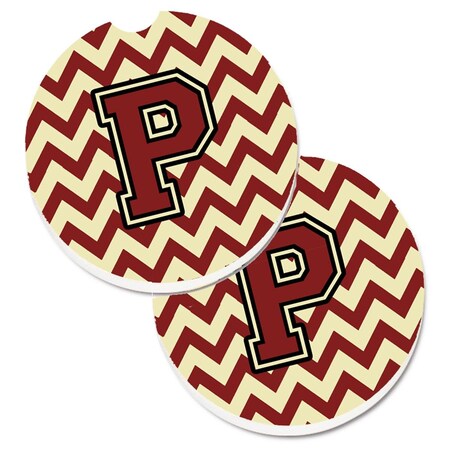 Carolines Treasures Letter P Chevron Maroon and Gold  Cup Holder Car Coaster, PK2 CJ1061-PCARC